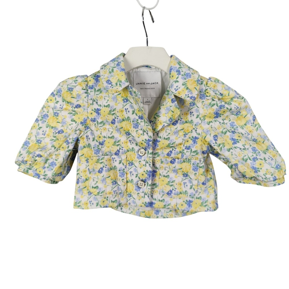 Janie and Jack Girls Cottagecore Floral Jacket 3 Multi Color Puff Sleeve Crop